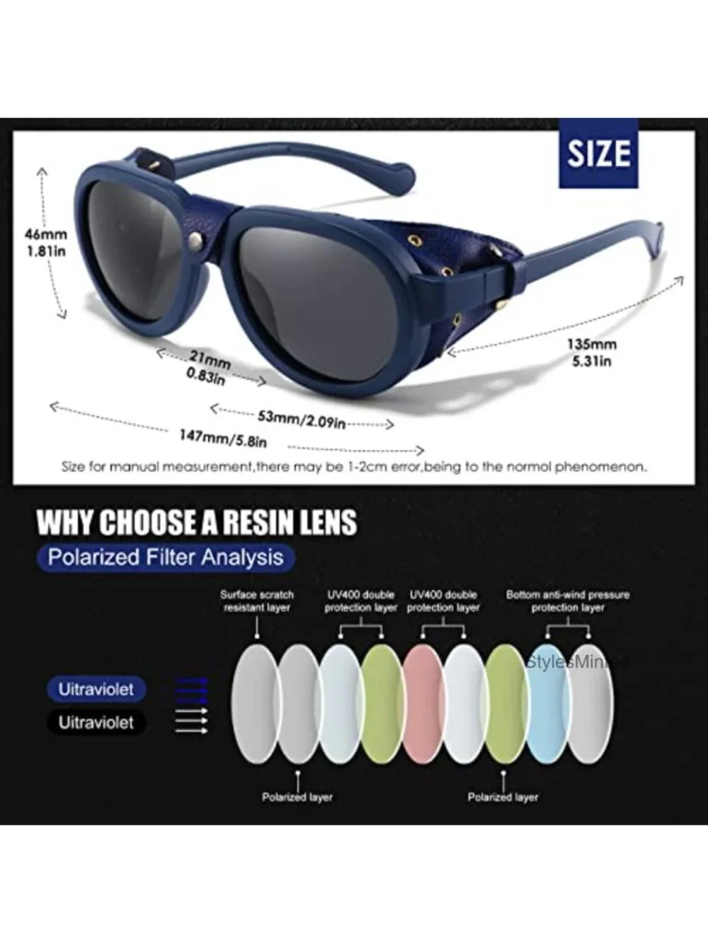 Retro Steampunk Polarized Sunglasses Leather Side Shield Gothic Eyewear